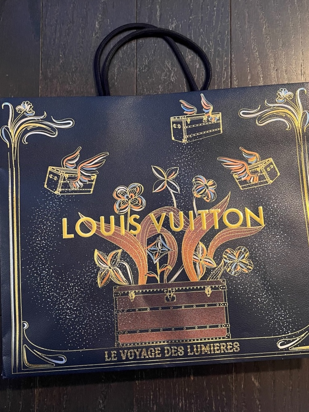 Louis Vuitton limited edition blue gold empty shopping bag storage decoration